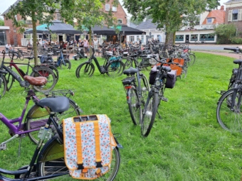 Vele fietsen op de Stationsweg nabij de entree naar de markt van Melk en Honing 2024